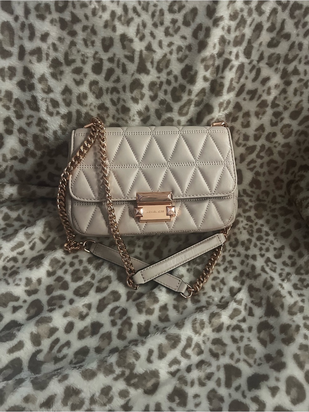 Michael Kors Quilted Crossbody in Light Pink with Rose Gold Hardware